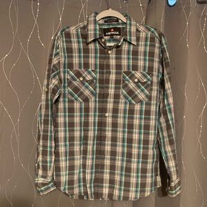 Airwalk Button Down Men’s Plaid Green/Gray Striped Shirt